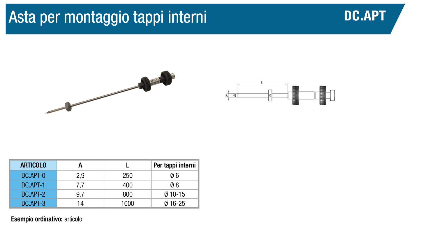 Asta per montaggio tappi interni APT