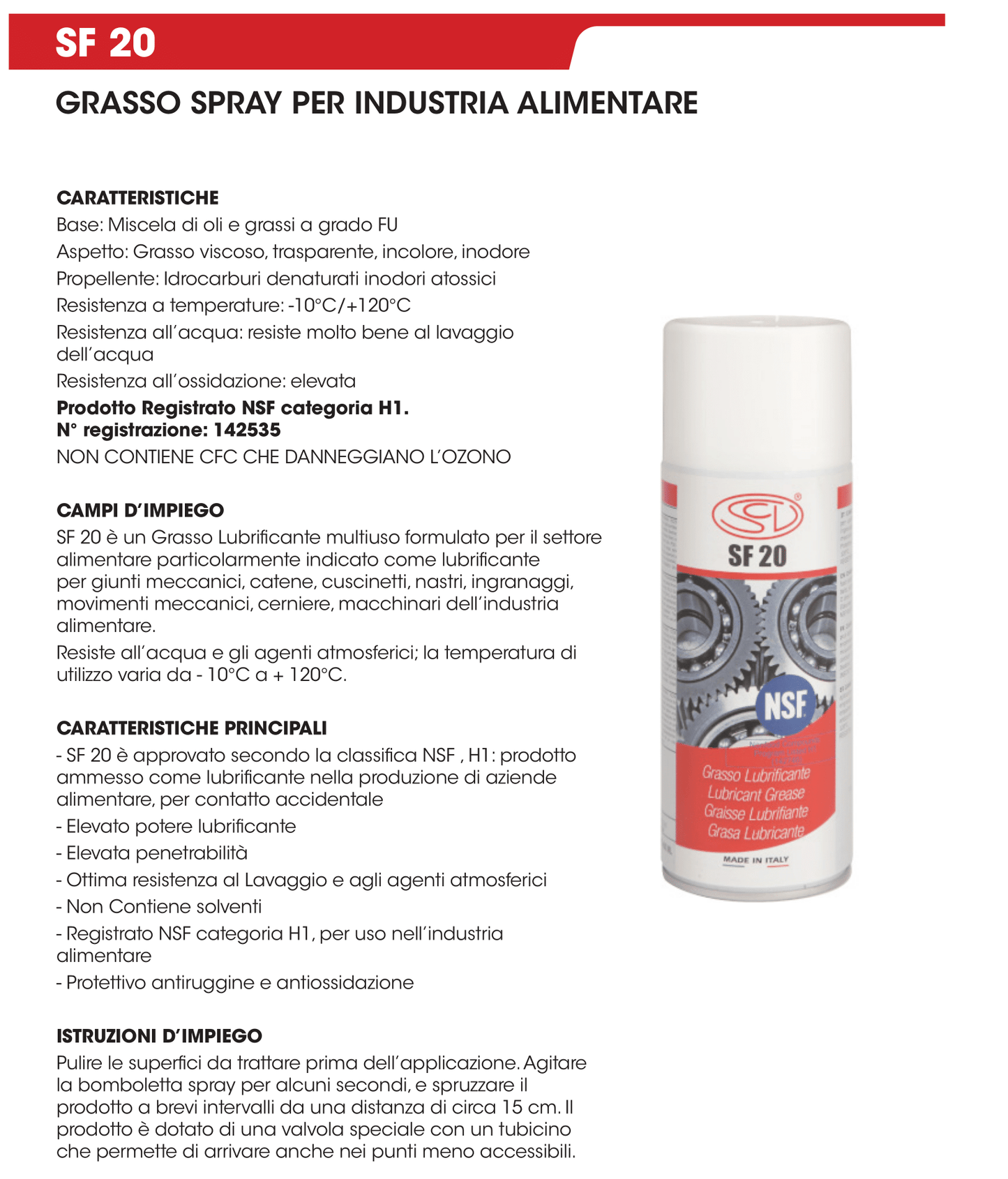SF 20 Grasso spray per industria alimentare