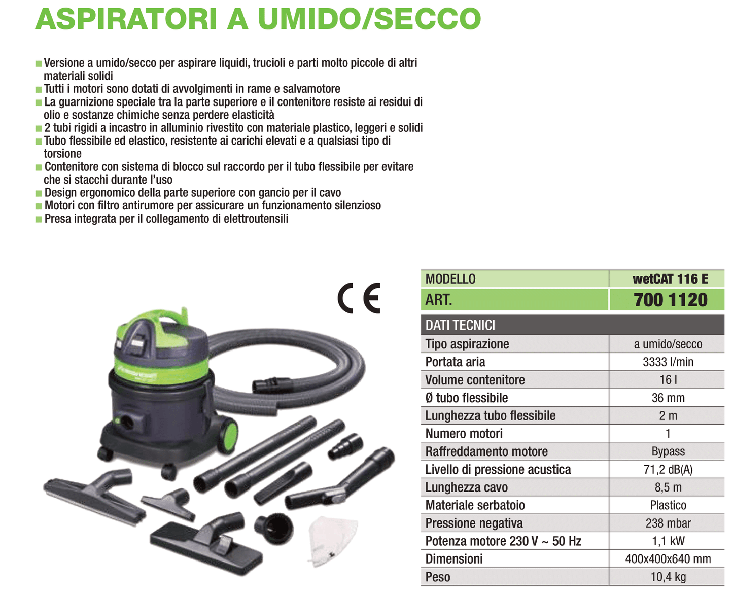 Cleancraft aspirapolvere 16l a umido/secco wetCAT 116 E