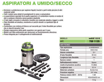 Cleancraft aspirapolvere 33l a umido/secco wetCAT 133 IE